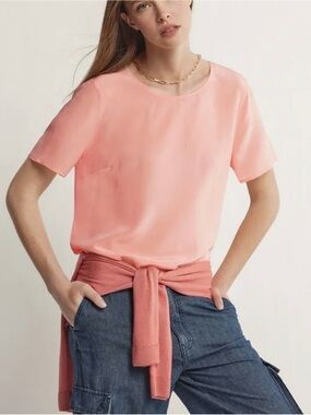 Falconeri Silk Crewneck Women's Peach Short-Sleeve Blouse